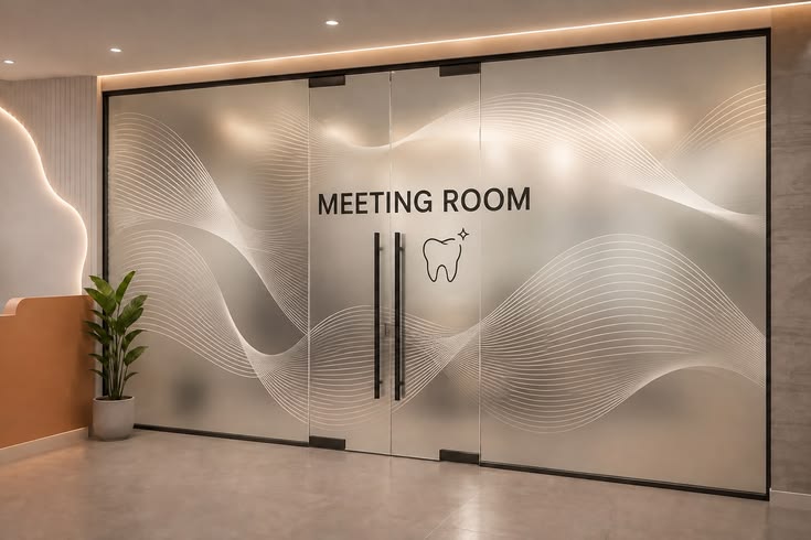 Frosted Glass Partitions With Company Branding