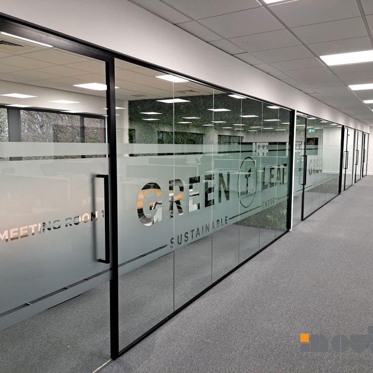 Suimas Interiors frosted glass branding for office partitions